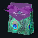 Plum Purple Peacock Wedding Favor Boxes<br><div class="desc">Elegant plum purple and vibrant emerald green,  royal blue and teal blue peacock feather wedding favor boxes. You can add text in the font style,  size and color of your choice on this beautiful plum purple peacock wedding favor box.</div>