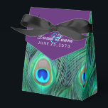 Plum Purple Peacock Wedding Favor Boxes<br><div class="desc">Elegant plum purple and vibrant emerald green,  royal blue and teal blue peacock feather wedding favor boxes. You can change the bow color,  add text in the font style,  size and color of your choice on this beautiful plum purple peacock wedding favor box.</div>