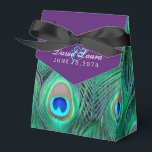 Plum Purple Peacock Wedding Favor Boxes<br><div class="desc">Elegant plum purple and vibrant emerald green,  royal blue and teal blue peacock feather wedding favor boxes. You can change the bow color,  add text in the font style,  size and color of your choice on this beautiful plum purple peacock wedding favor box.</div>