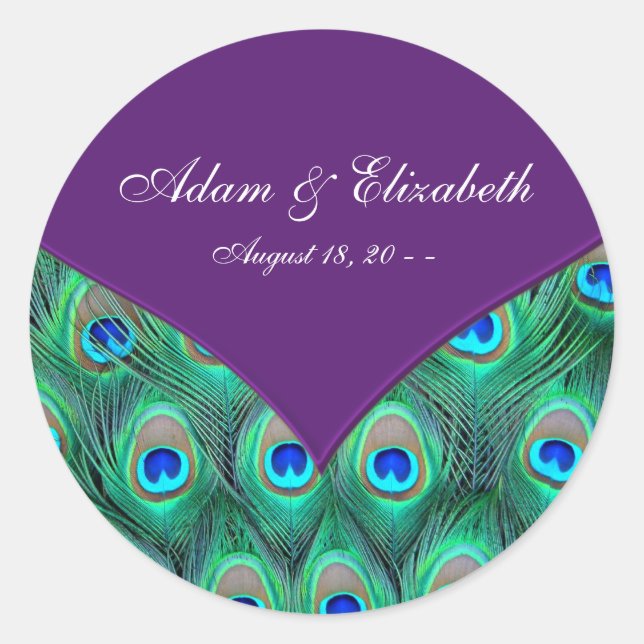 Plum Purple Peacock Wedding Favor Label (Front)