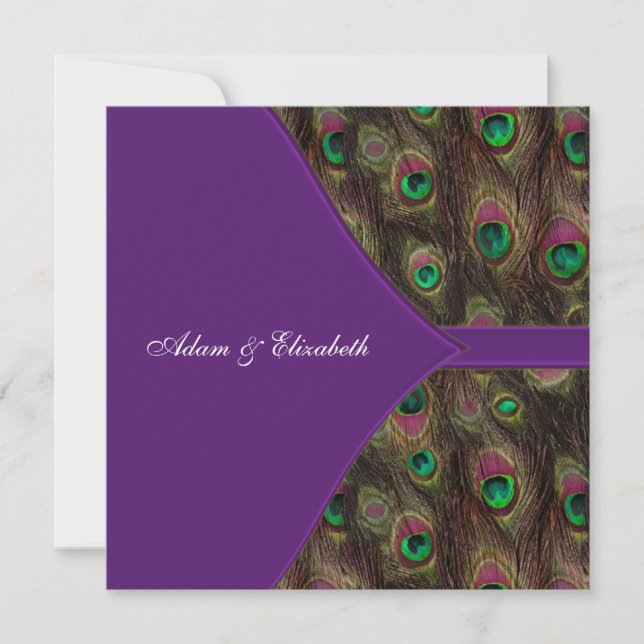 Plum Purple Peacock Wedding Invitation (Front)