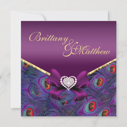 Plum Purple Peacock Wedding Invitation