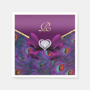 Plum Purple Peacock Wedding Paper Party Napkins