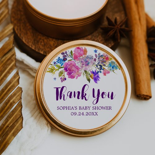 Plum Purple Pink and Blue Flowers Thank You Favor Classic Round Sticker