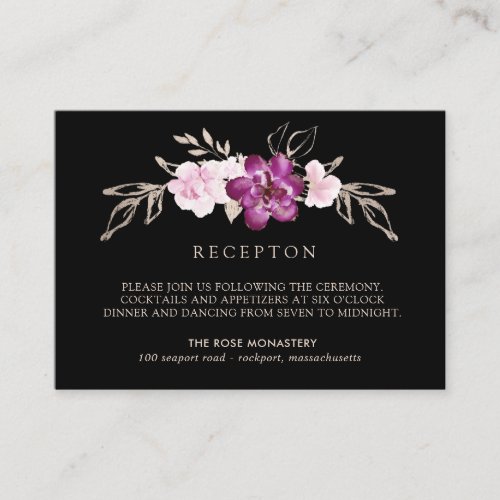 Plum Purple Pink Floral Wedding Reception Enclosure Card