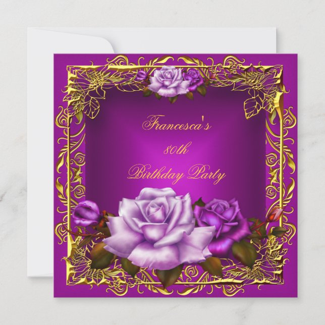 Plum Purple Pink Roses Gold Elegant Birthday 5b Invitation (Front)