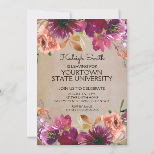 Plum Purple Pink Watercolor Floral College Trunk Invitation