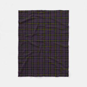 Plum purple plaid black/yellow/gold fleece blanket