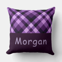 Plum Purple Plaid Monogram Big Throw Pillow