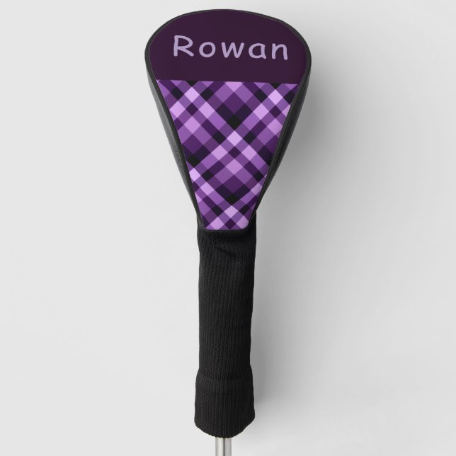Plum Purple Plaid Monogram Golf Cover Driver Head (Front)