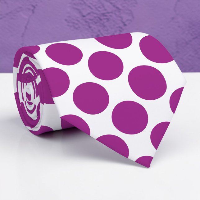 Plum Purple Polka Dots on White Custom Necktie (Creator Uploaded)