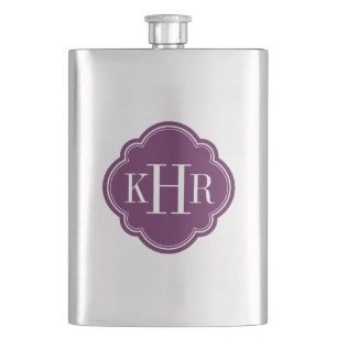 Plum Purple Quatrefoil Custom Monogram Flask