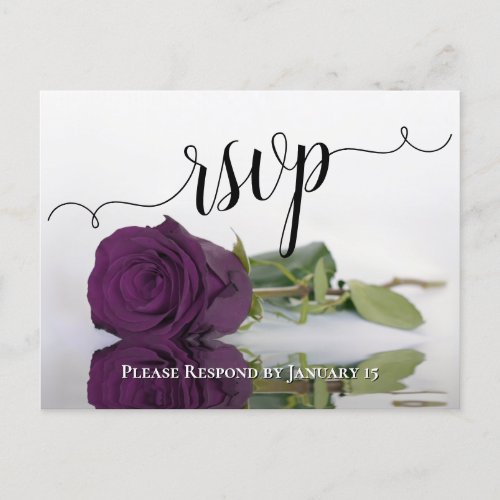 Plum Purple Reflecting Rose Elegant Wedding RSVP Postcard