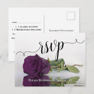 Plum Purple Reflecting Rose Elegant Wedding RSVP Postcard