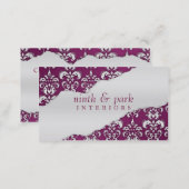 Plum Purple Ripped Damask Interior Design Business Card (Front/Back)