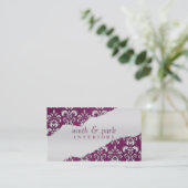 Plum Purple Ripped Damask Interior Design Business Card (Standing Front)