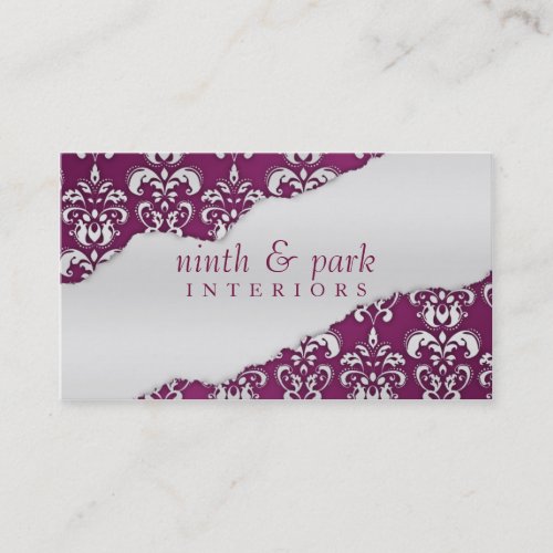 Plum Purple Ripped Damask Interior Design Business Cards
