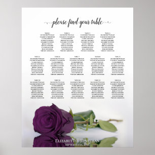 Plum Purple Rose 14 Table Wedding Seating Chart