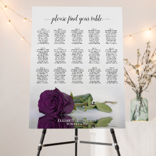 Plum Purple Rose 15 Table Wedding Seating Chart Foam Board