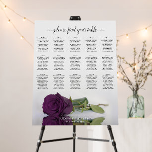 Plum Purple Rose 15 Table Wedding Seating Chart Foam Board