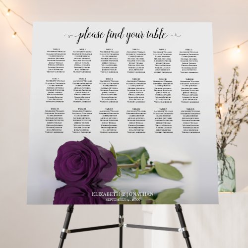 Plum Purple Rose 18 Table Wedding Seating Chart Foam Board