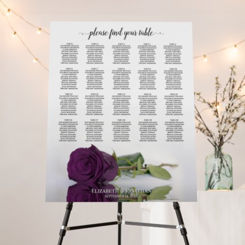 Plum Purple Rose 20 Table Wedding Seating Chart Foam Board