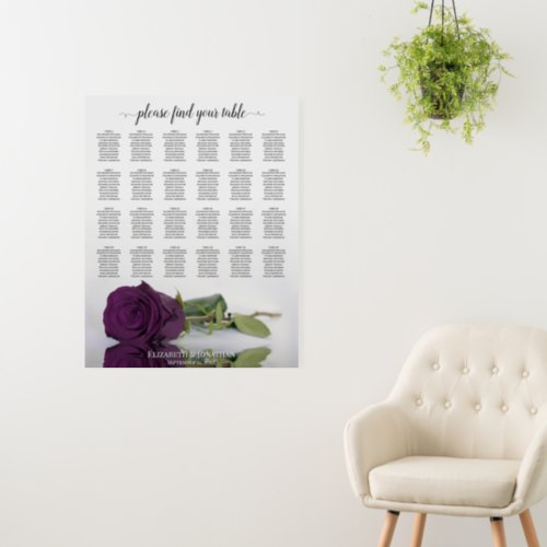 Plum Purple Rose 24 Table Wedding Seating Chart Foam Board