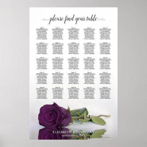 Plum Purple Rose 25 Table Wedding Seating Chart