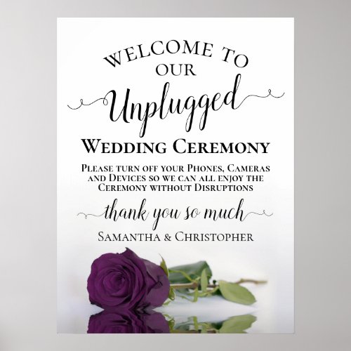 Plum Purple Rose Chic Unplugged Wedding Ceremony Poster