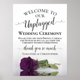 Plum Purple Rose Chic Unplugged Wedding Ceremony Poster