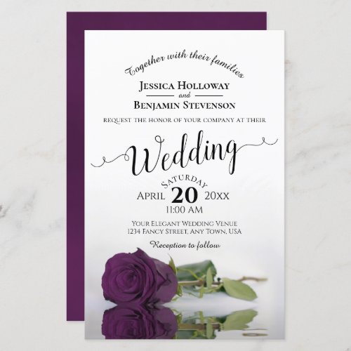 Plum Purple Rose Elegant BUDGET Wedding Invitation