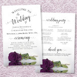 Plum Purple Rose Elegant BUDGET Wedding Program<br><div class="desc">These wedding programs are elegant and tasteful, while still being budget friendly. The design features a single long-stemmed plum purple colored rose lying on its side, reflecting in a pool of water with waves and ripples. The typography features lacy black script calligraphy, and there is room for details on the...</div>