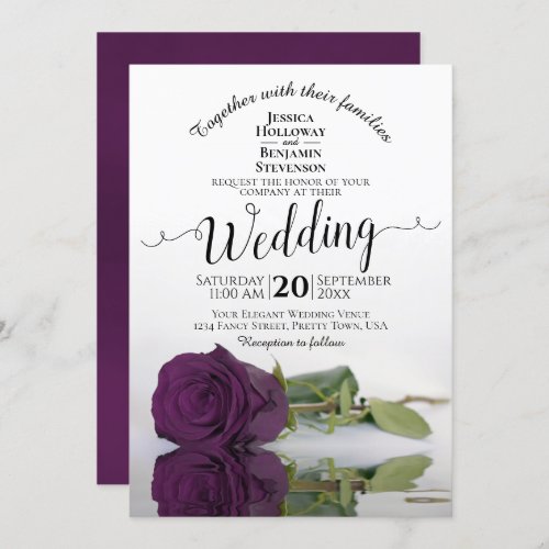 Plum Purple Rose Elegant Romantic Wedding Invitation