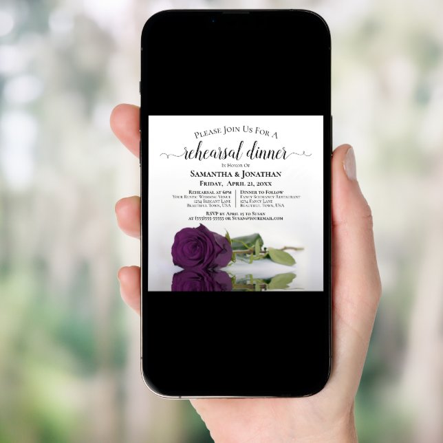 Plum Purple Rose Elegant Wedding Rehearsal Dinner Invitation (Front Digital)