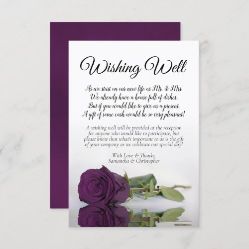 Plum Purple Rose Elegant Wedding Wishing Well Poem Enclosure Card