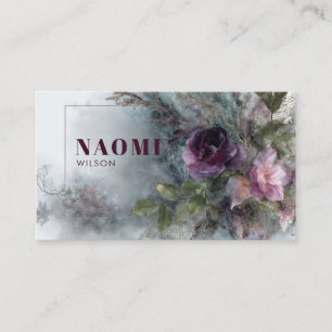 Plum Purple Rose Floral and Misty Garden Business Card