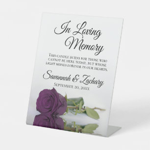 Plum Purple Rose Loving Memory Wedding Memorial Pedestal Sign