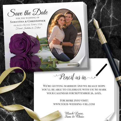 Plum Purple Rose Photo BUDGET Save The Date Flyer