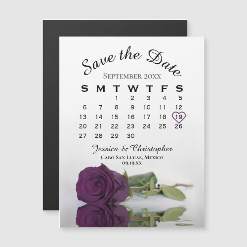 Plum Purple Rose Save the Date Calendar Magnet