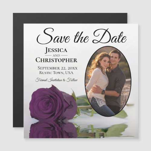 Plum Purple Rose Save The Date Oval Photo Magnet