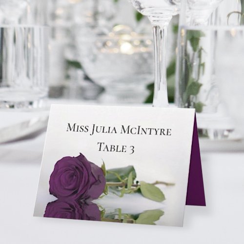 Plum Purple Rose Wedding DIY Fold Place Card