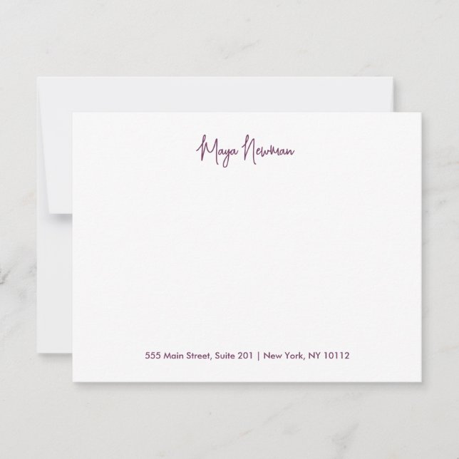 PLUM PURPLE  SIGNATURE MONOGRAM NAME NOTE CARD (Front)