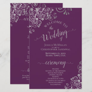 Plum Purple & Silver Curls Budget Wedding Program