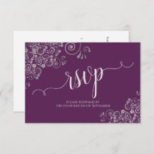 Plum Purple & Silver Elegant Calligraphy Wedding