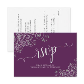 Plum Purple & Silver Elegant Calligraphy Wedding RSVP Card
