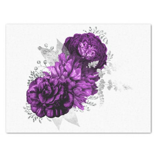 Plum Purple Silver Floral Bouquet Watercolor Tissue Paper