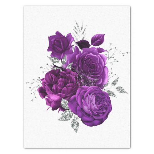 Plum Purple Silver Floral Bouquet Watercolor Tissue Paper