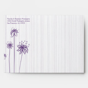 Plum purple stripes floral wedding envelope