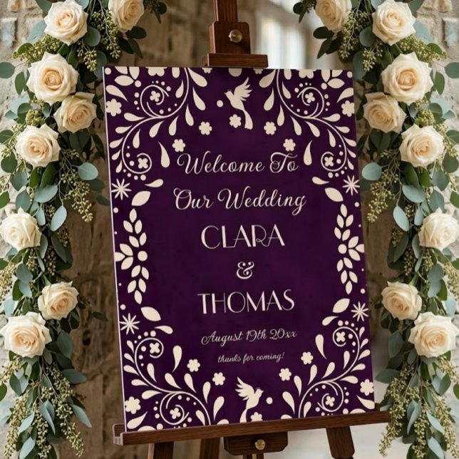 Plum Purple Talavera Wedding Welcome Sign (Creator Uploaded)