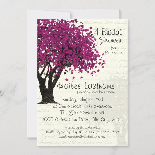 Plum Purple Tree Bridal Shower Invitation (Front)